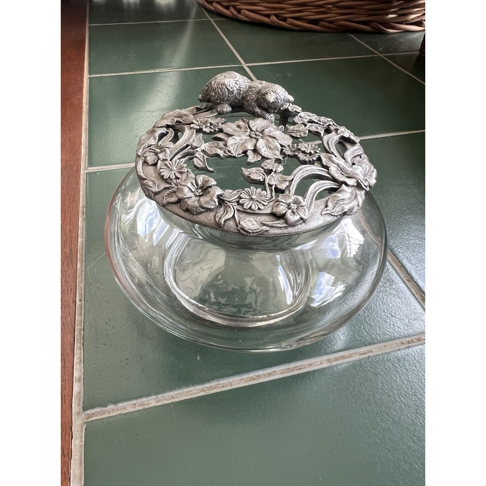 Rawcliffe Kitten Cat Potpourri Glass Bowl - Pewter Top Lid 1992